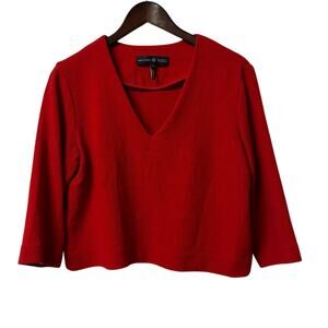 Marissa Webb Kenley Red Wool Cropped Top 3/4 Sleeve Work Office Boxy Size Large